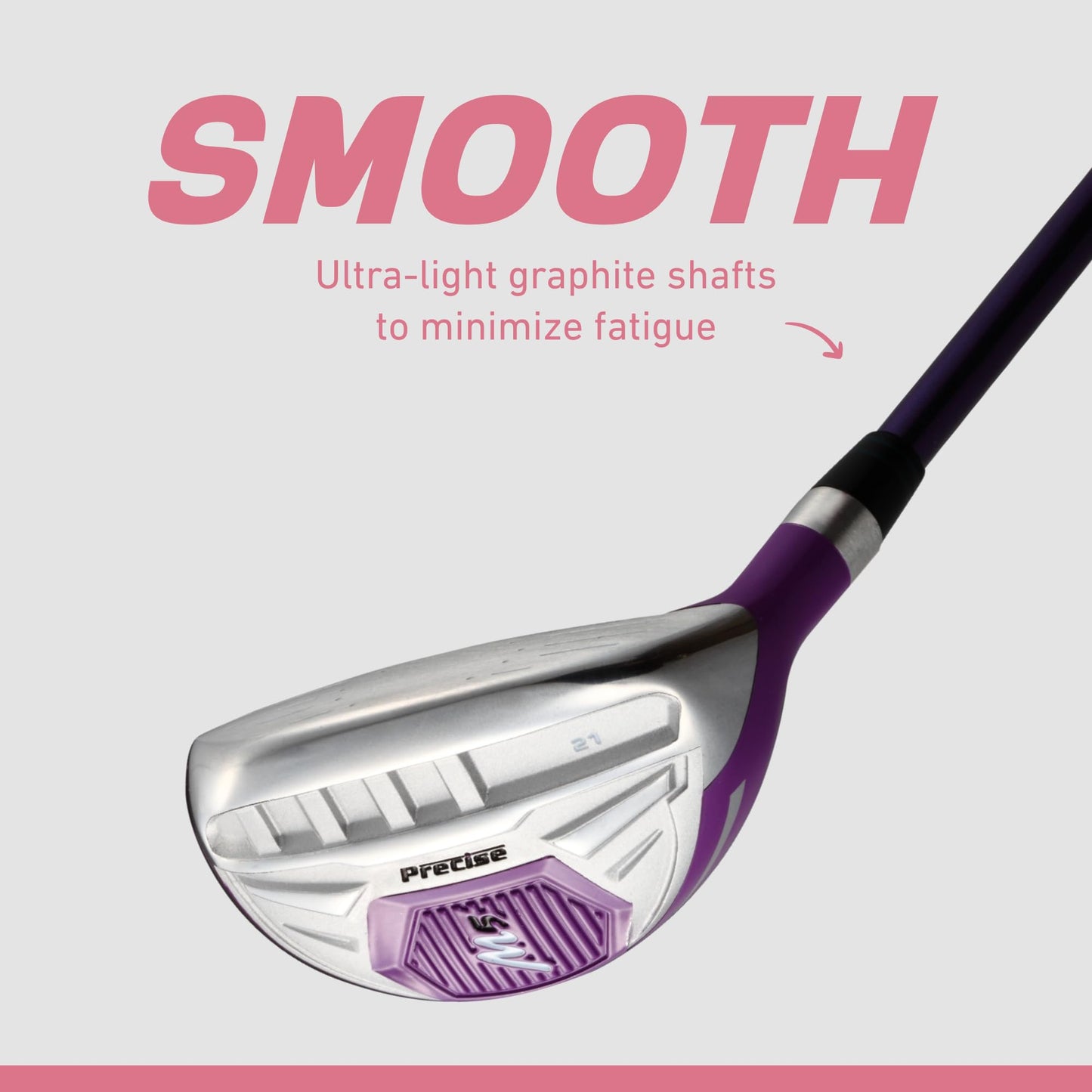 Precise M5 Womenβs Golf Clubs Set β Complete Right-Handed Set with Titanium Driver, S.S. Fairway & Hybrid, 5-PW Irons, Putter, Stand Bag & Headcovers β Graphite Shafts β Purple β Petite/Standard/Tall
