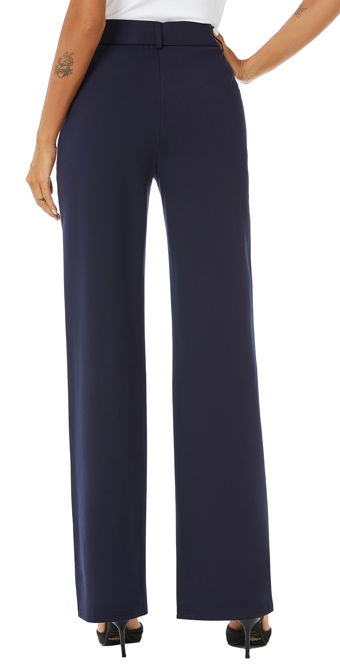 iChosy Womens High Waist Wide Straight Leg Trousers Casual Slacks Dress Pants with Pockets Navy 16 ExtraTall