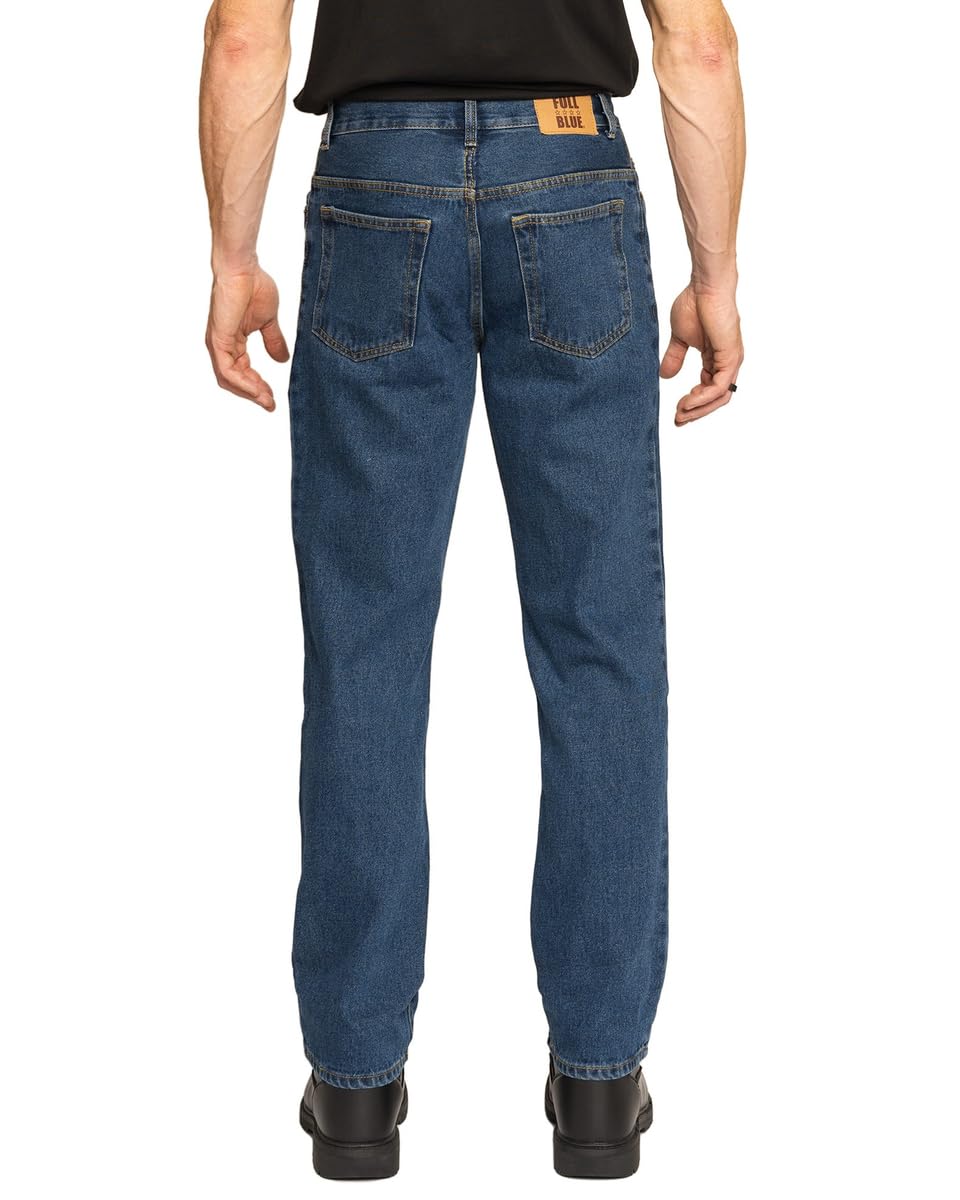 FULL BLUE 5 Pocket Denim Jeans, Regular Fit, Straight Legs, Sits at Waist, Medium Wash, 33x36