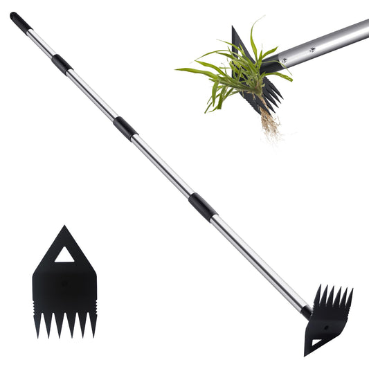 Weed Puller Tool with Long Handle, Hoe Garden Tool Weeding Rake Combo for Uprooting, Garden Hoe, Weed Remover Manual Weeder for Yard Flower Bed