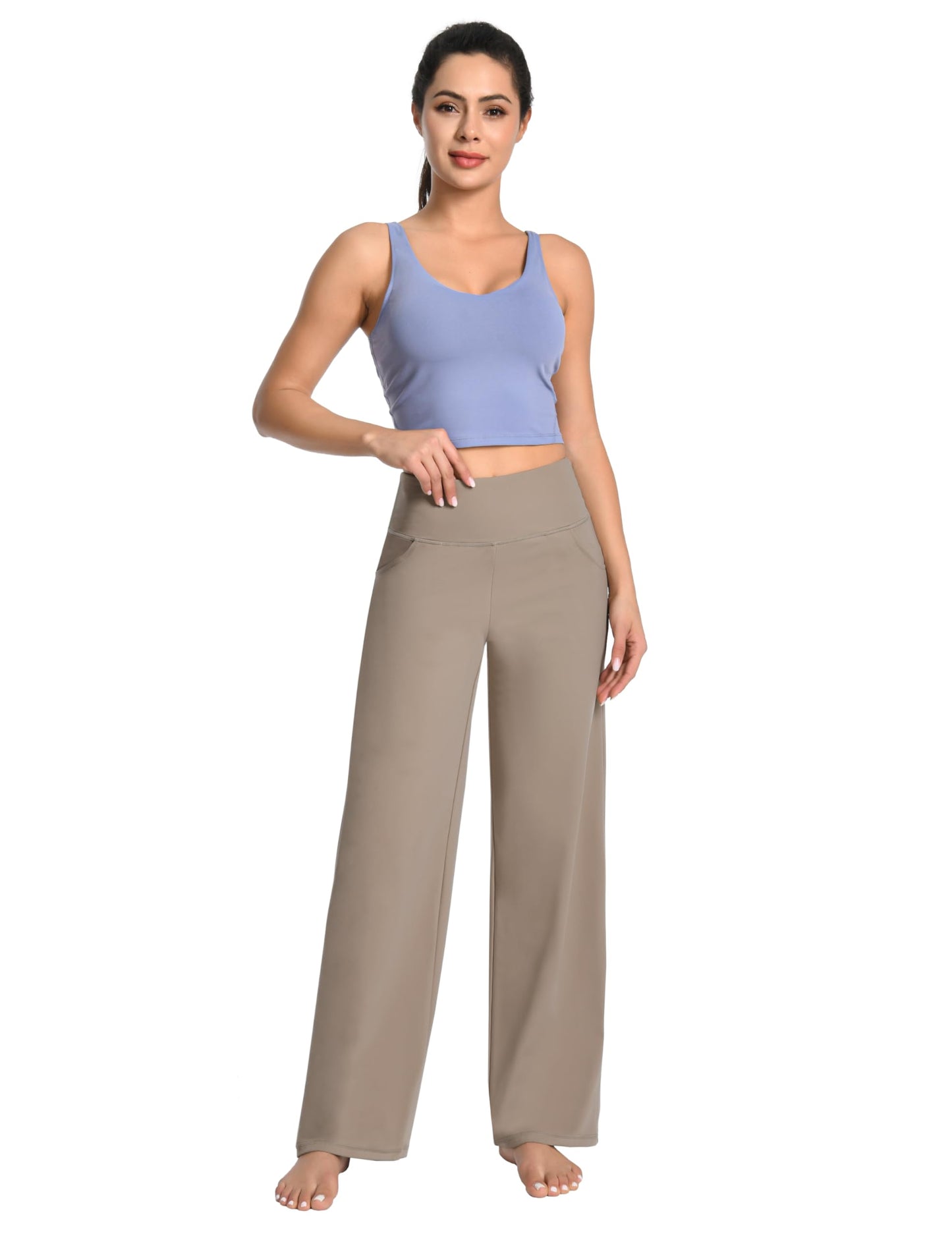 BUBBLELIME 29"/31"/33"/35"/37" Women's Wide Legs Yoga Pants Loose Lounge Sweatpants - Wide Legs_Dark_Khaki XL_35" Inseam