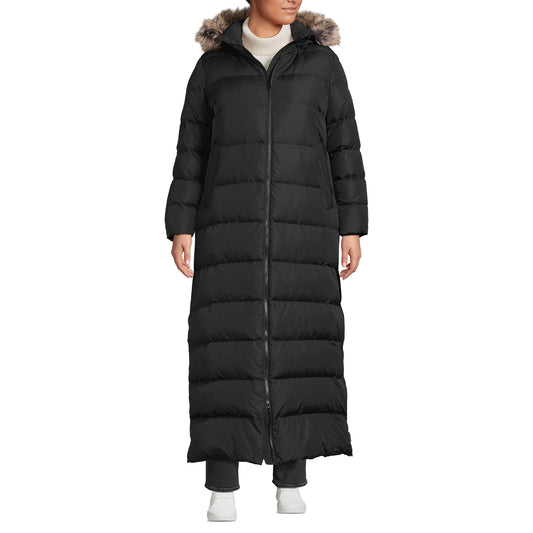 Lands' End Womens Long Maxi Down Coat Black Tall Small