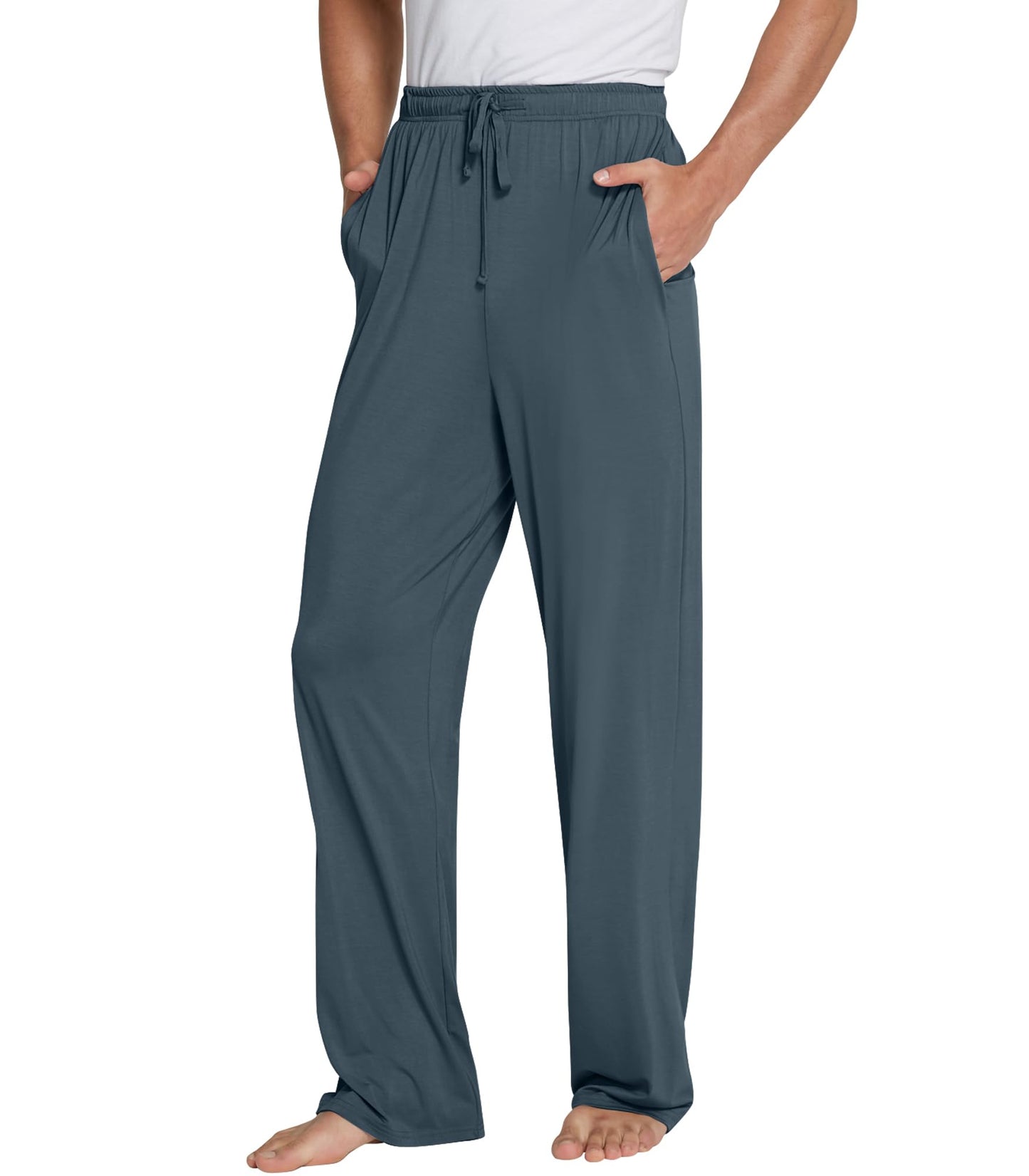 WiWi Bamboo Viscose Pajama Pants for Men Tall Sleep Bottoms Big Warm Long Pj Lightweight Lounge Sweatpants S-XXL, Grayish Blue, Medium