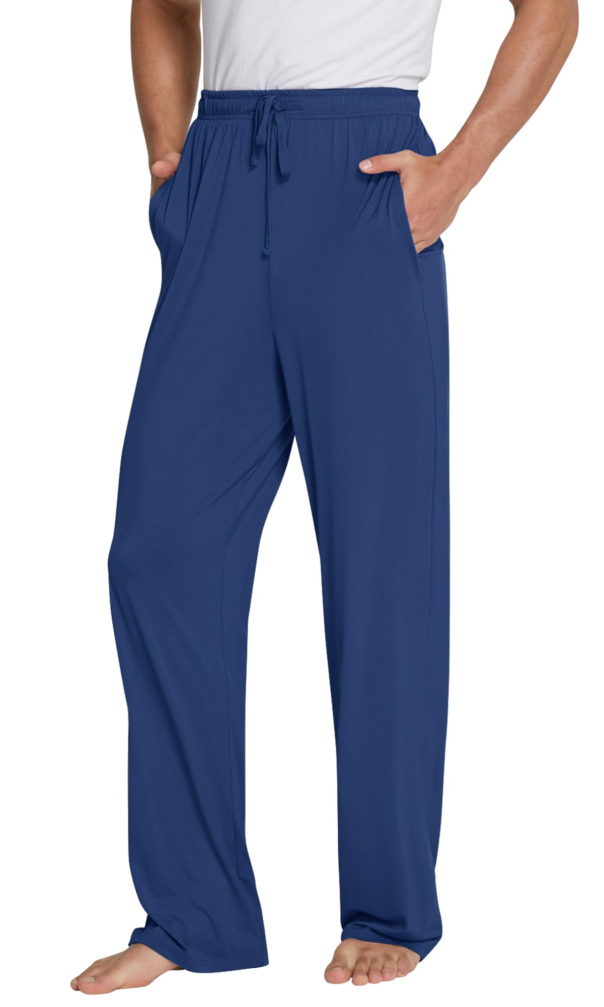 WiWi Bamboo Viscose Pajama Pants for Men Tall Sleep Bottoms Big Warm Long Pj Lightweight Lounge Sweatpants S-XXL, Blue Depth, Small
