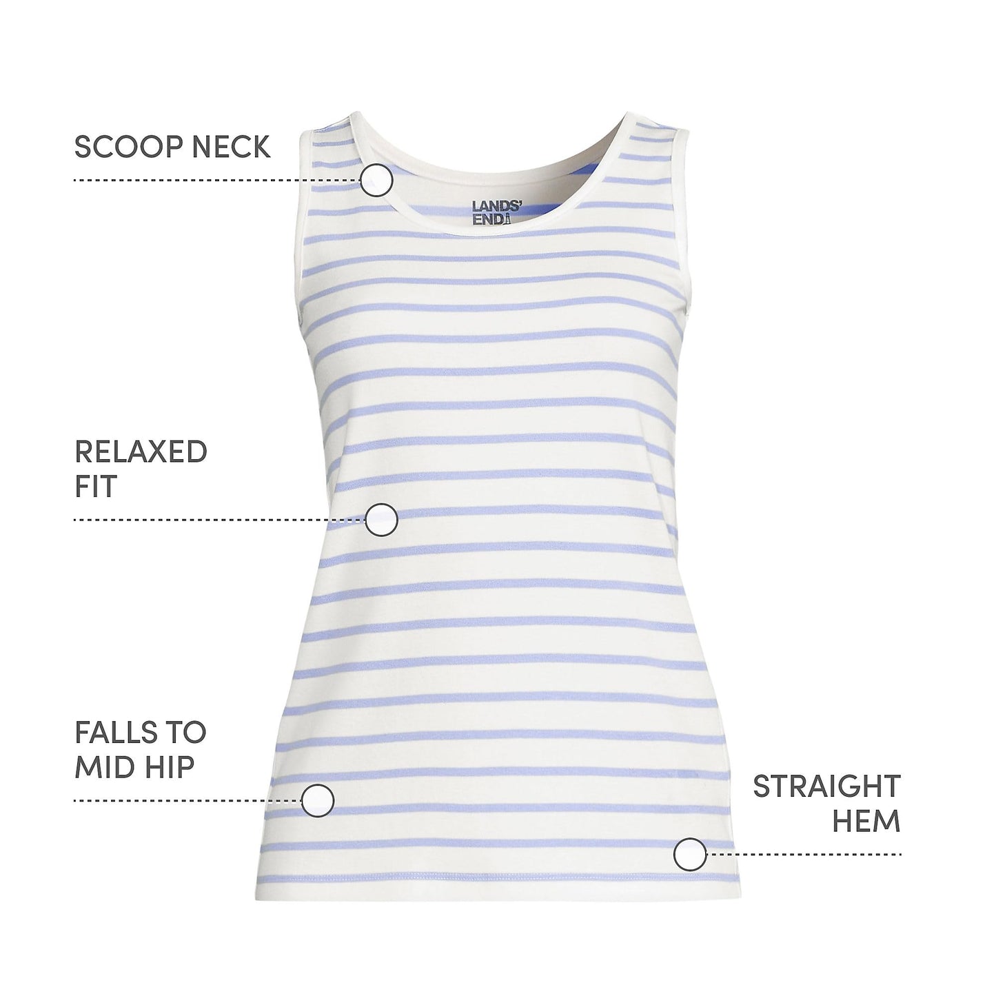Lands' End Womens Cotton Tank Top Ivory/Periwinkle Breton Stripe Tall Medium