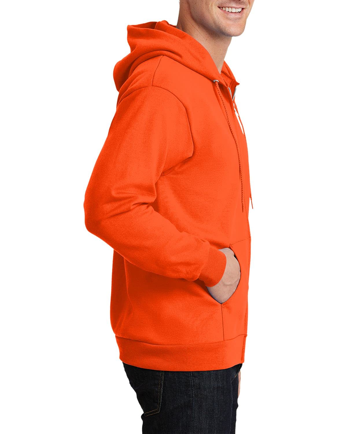 JustBlanks Mens Long Sleeve Hooded Sweatshirt Heavyweight Full-Zip Fleece Hoodie Sweatshirt for Men - Safety Orange - LT
