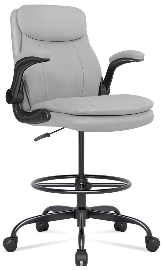 Misolant Leather Drafting Chair, Tall Office Chair for Standing Desk, High Executive Office Chair with Adjustable Height and Flip-up Armrest for Counter Height Desk