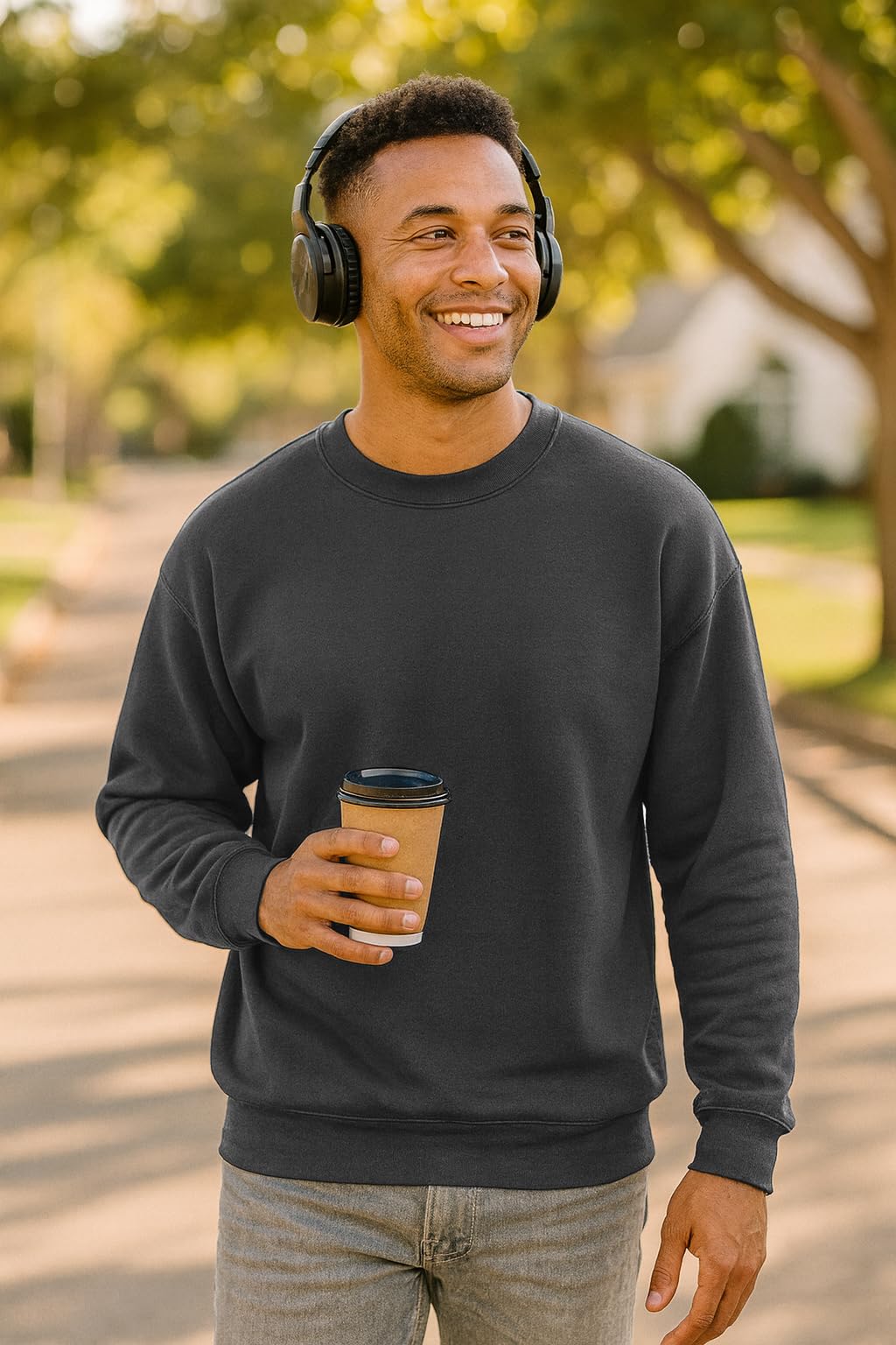 JustBlanks Fleece Sweatshirt for Men Tall Men’s Sweatshirt Crewneck Sweatshirt Relaxed-Fit Pullover Sweatshirt - Charcoal - 3XLT