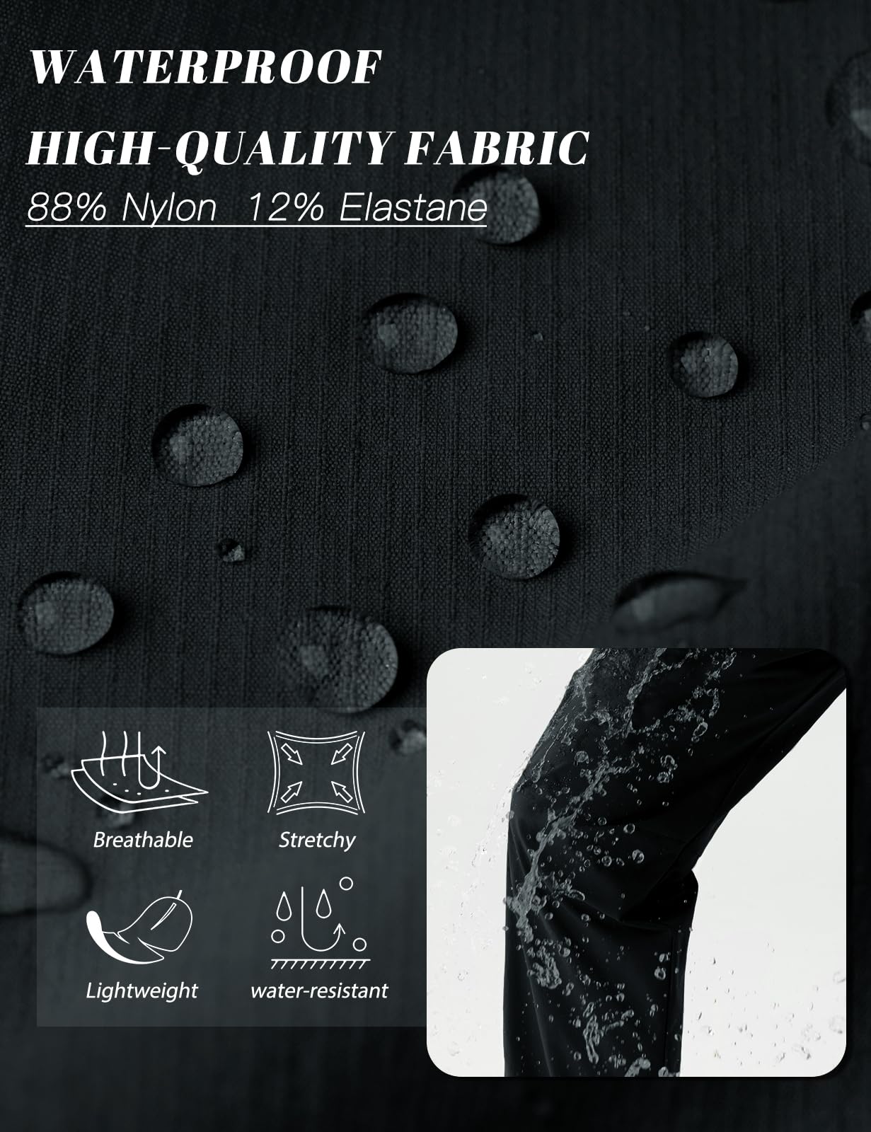 SEVEGO Womens Hiking Pants Tall Inseam 34" Athletic Cargo Pants Lightweight 4 Zipper Pockets Water Resistant Elastic Waist, Black, M