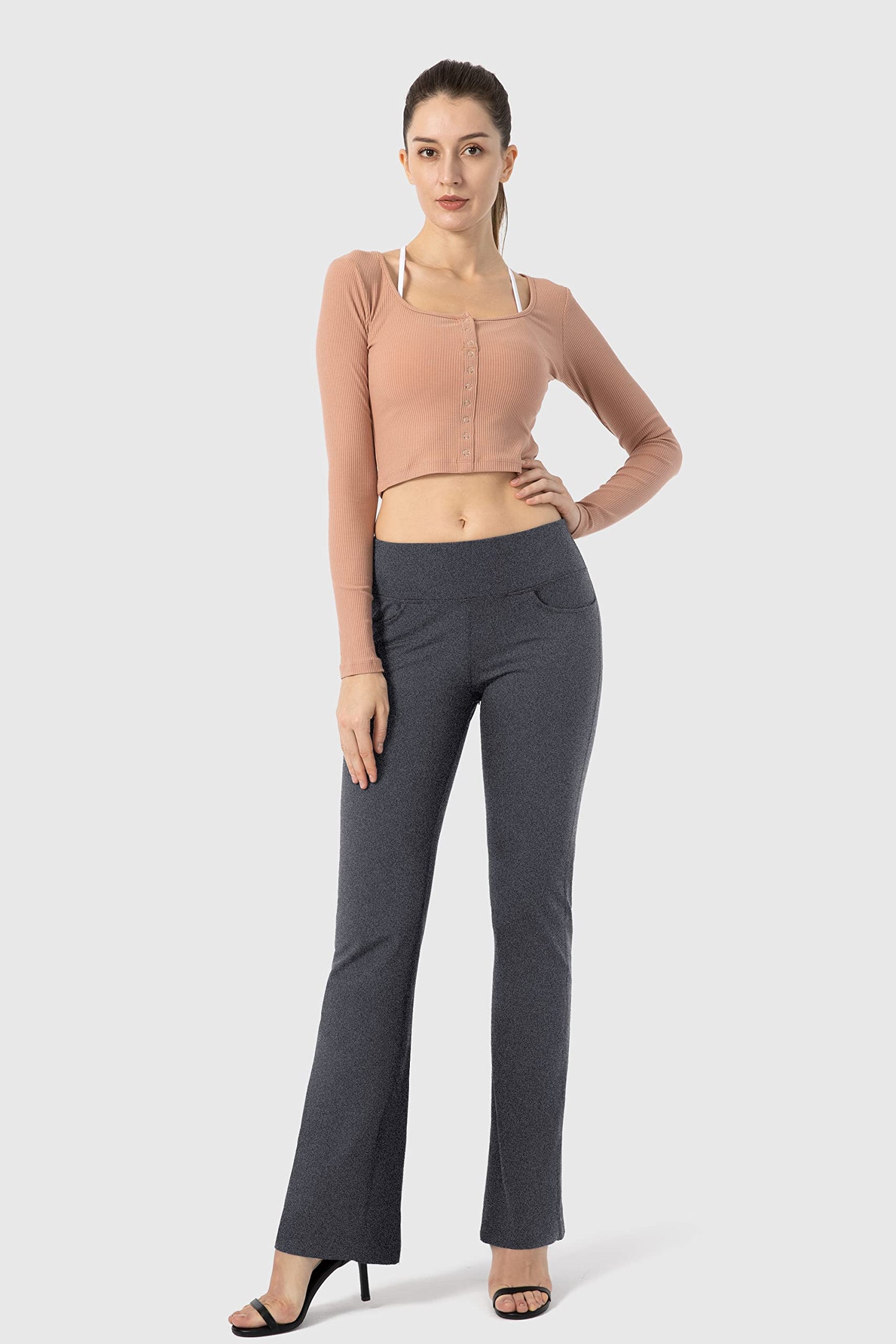 G Gradual Women's Pants with 4 Pockets High Waist Work Pants Bootcut Yoga Pants for Women (Charcoal, Small)