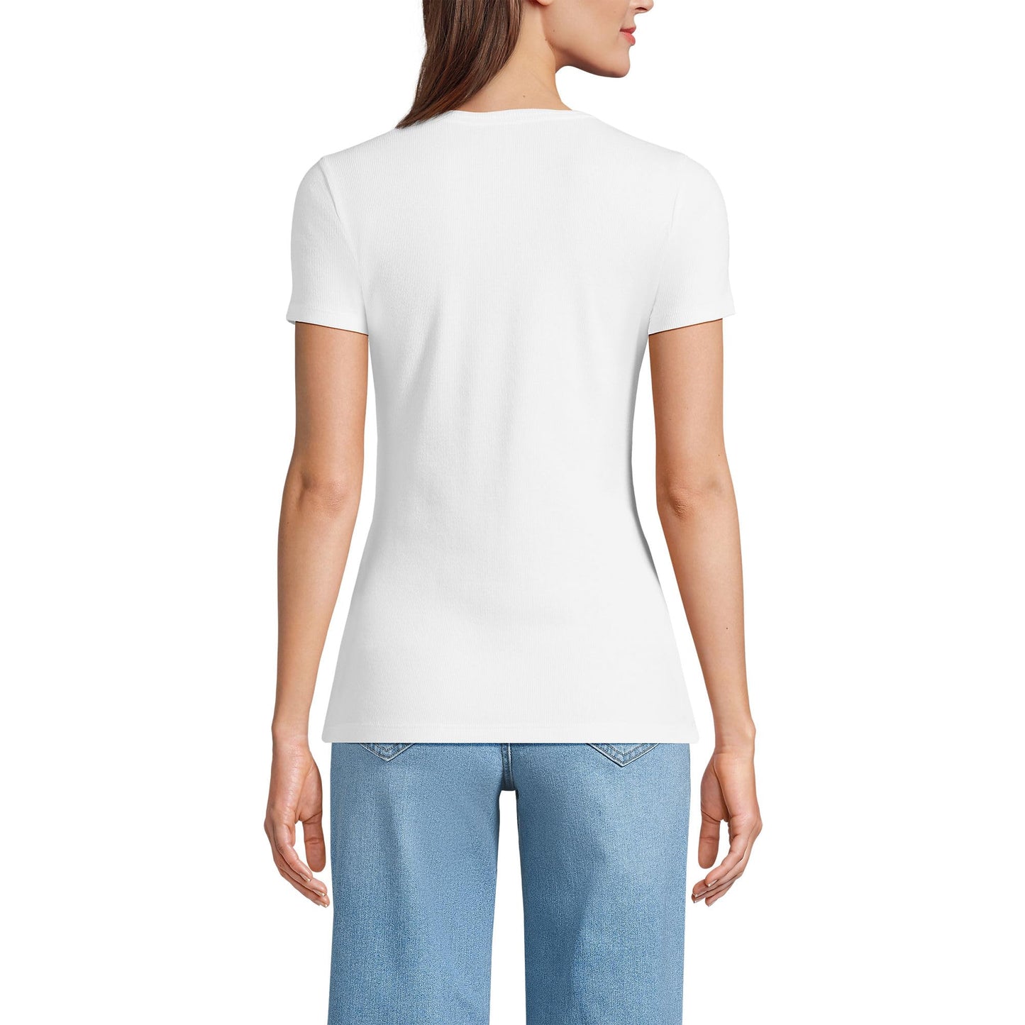 Lands' End Womens Short Sleeve Micro Rib Crew White Tall Small