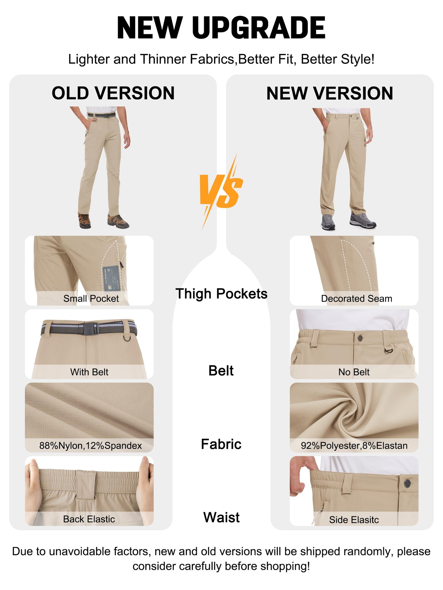 SEVEGO 30"/32"/34"/36" Inseam Men's Tall Hiking Pants Quick Dry Outdoor Waterproof Fishing Cargo Pants with Belt 5 Pockets 38" Khaki XXL