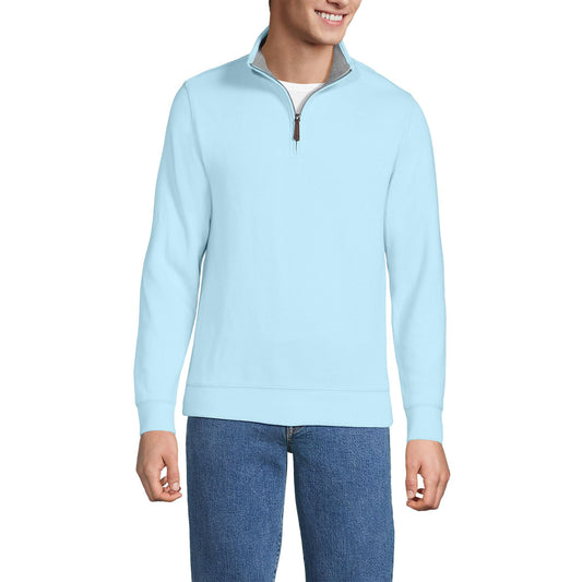 Lands' End Mens Bedford Rib Quarter Zip Sweater Light Blue Sky Tall Medium