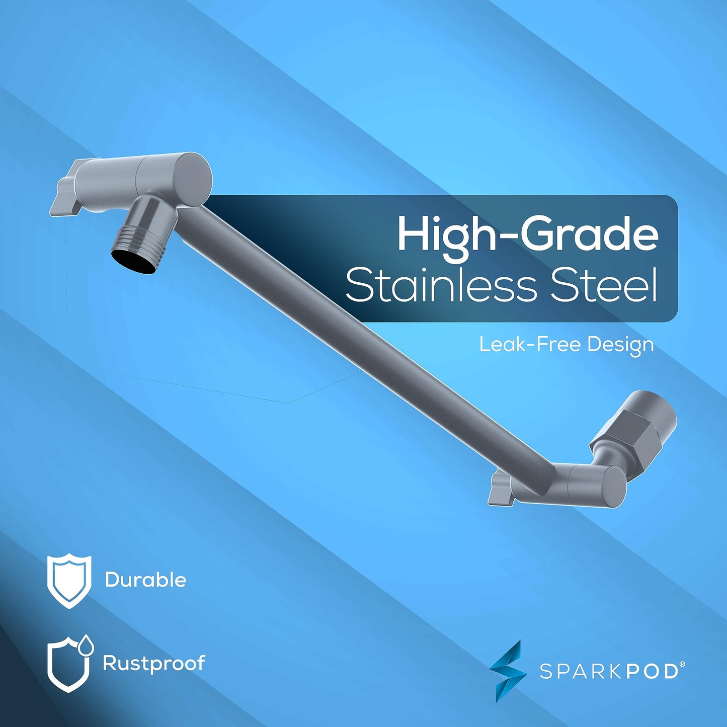 SparkPod Round Rain Shower Head with Extension Arm - Height Adjustable Shower Head with High Pressure Performance - Easy 1-Minute Installation (11" Arm Extension, Titanium Charcoal Grey)