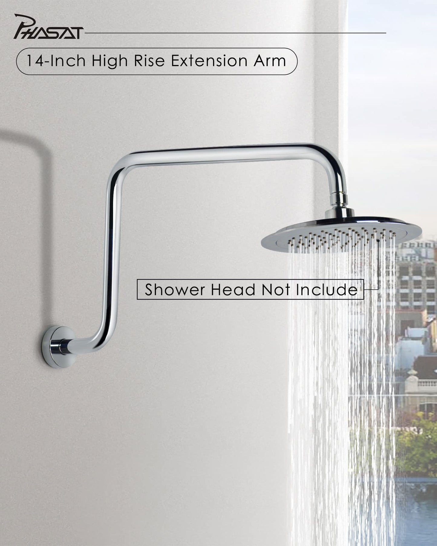 PHASAT S Shaped Shower Arm with Flange,High Rise Shower Head Extension Arm Chrome,PU9D02