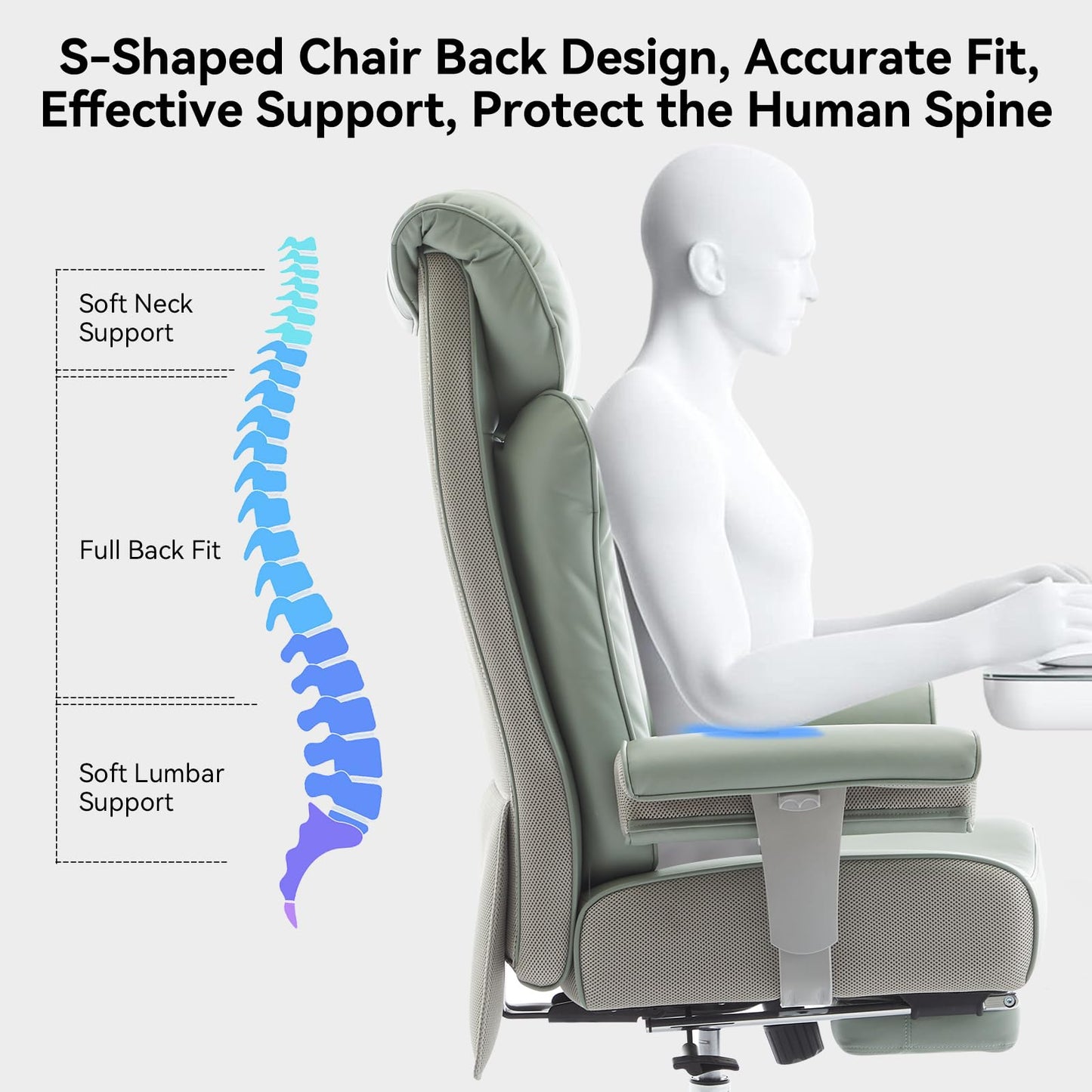 Efomao Big and Tall Green Office Chair 450LBS – Ergonomic High-Back Executive Chair with Footrest, Adjustable Padded Armrests, PU Leather Computer Chair with Lumbar Support for Home or Office,Green