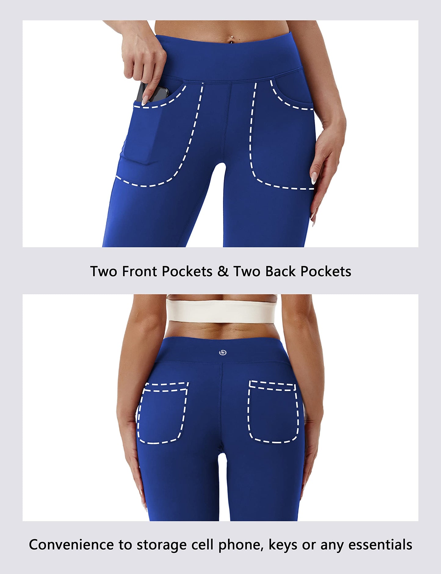 BUBBLELIME 29"/31"/33"/35" 4 Styles Women's High Waist Bootcut Yoga Pants - Out Pockets_Navy M-35 Inseam