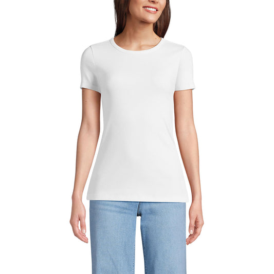 Lands' End Womens Short Sleeve Micro Rib Crew White Tall Small