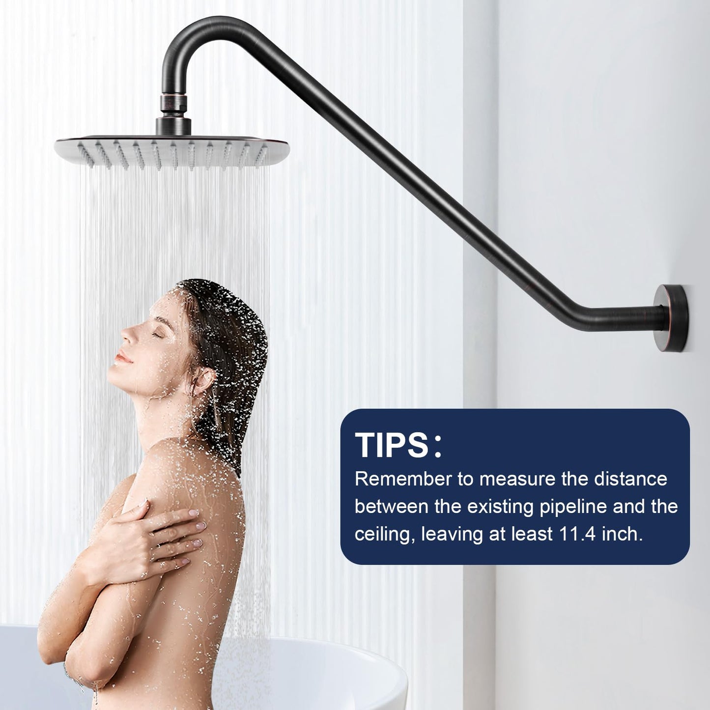Uvish 17" Shower Head Riser Pipe, Stainless Steel High Rise Long Neck Shower Head Arm Extender for Rain Shower Head, Standard 1/2" Connection, Oil Rubbed Bronze