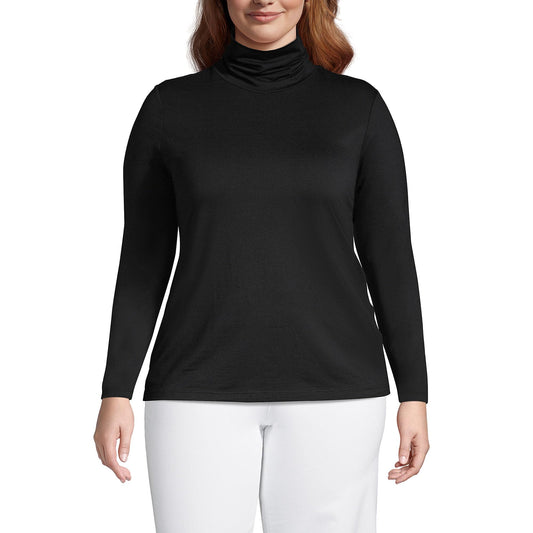 Lands' End Womens Long Sleeve Shaped LWCM Turtleneck Black Tall Medium