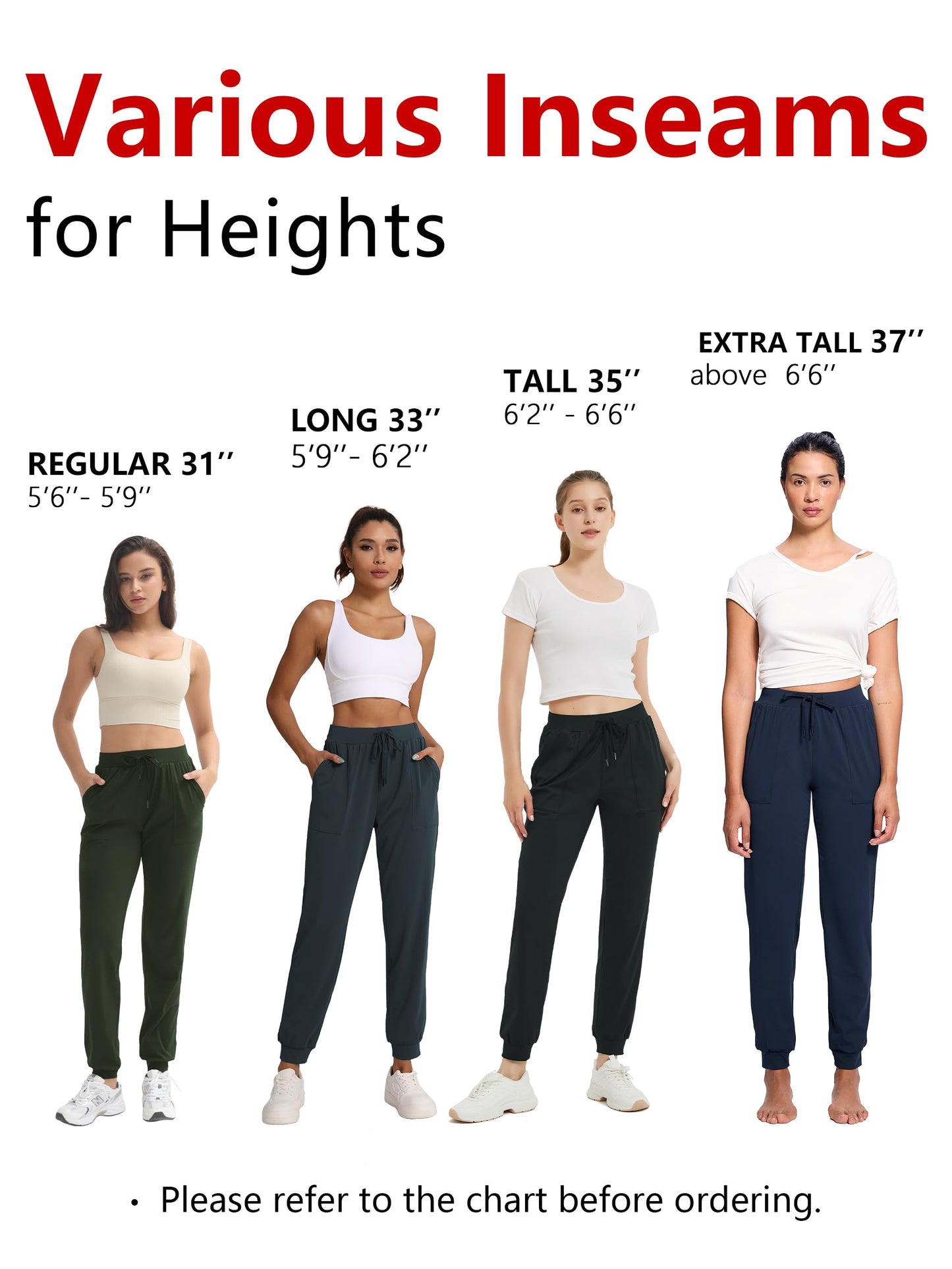 Tallemon Women's 37" Tall Inseam Joggers Running Sweatpants Pockets Tapered Athletic Workout Lounge Pants Black, L