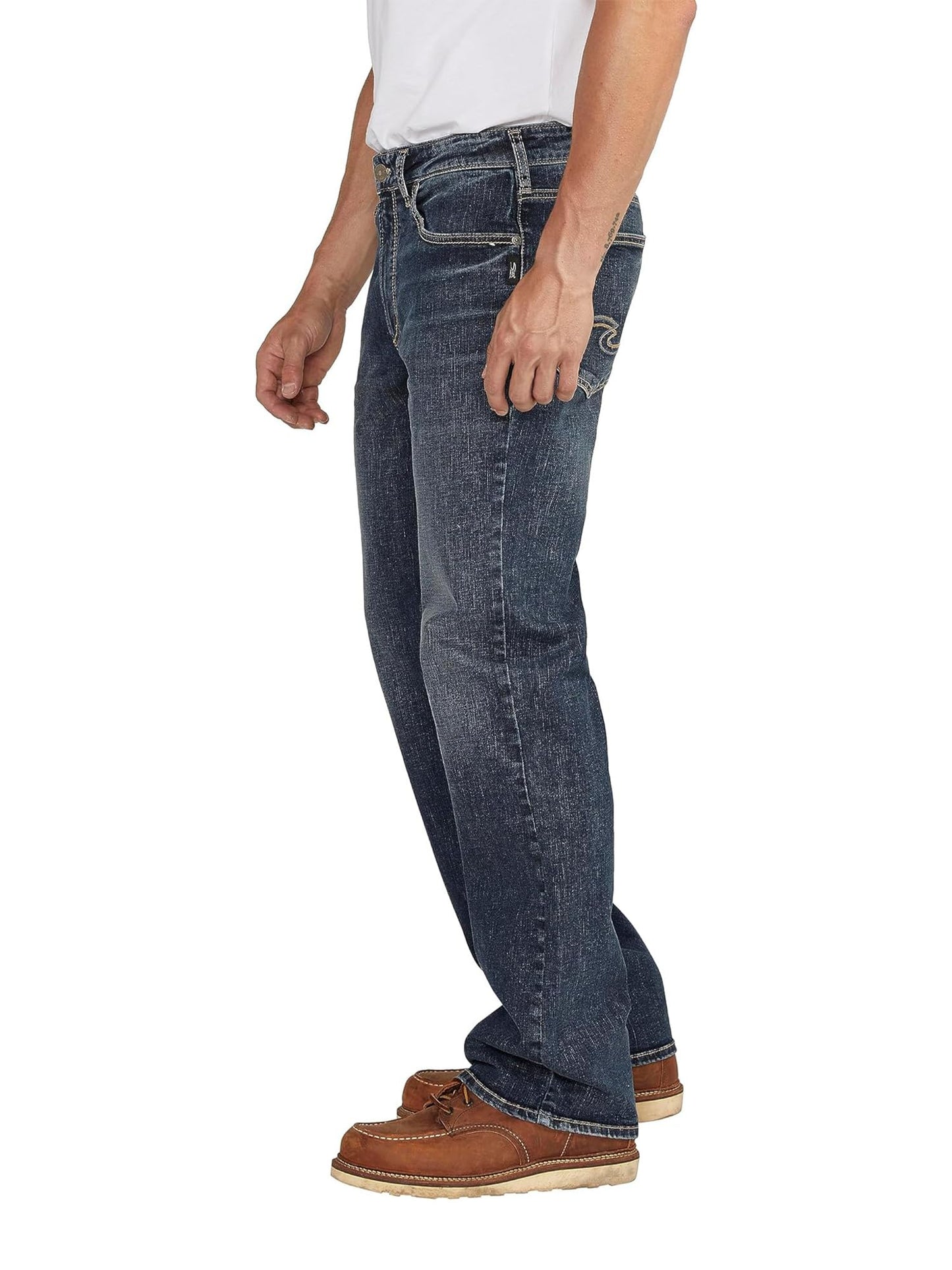 Silver Jeans Co. Men's Zac Relaxed Fit Straight Leg Jeans, Dark Wash SDK393, 29W x 36L
