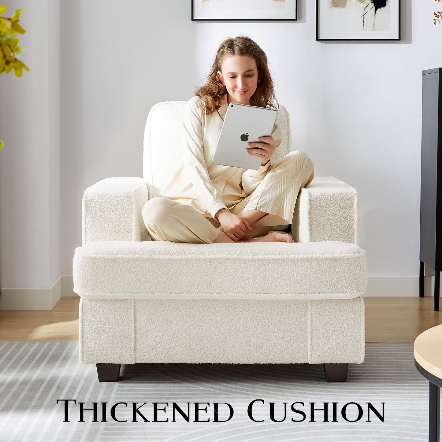 Couches for Living Room, 38” Cloud Couch in Soft Teddy Fleece, Removable Cover, Easy Assembly, Modern Sofa for Living Room/Bedroom/Office/Apartment, Beige