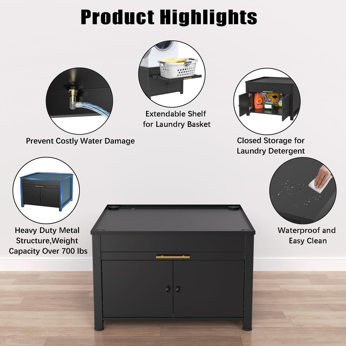 GDLF Laundry Pedestal Heavy Duty Metal Washer Dryer Pedestal 29" Universal Fit Anti-Vibration Washing Machine Stand with Laundry Basket Shelf and Built-in Drain Pan + Hose,770 LBS Capacity