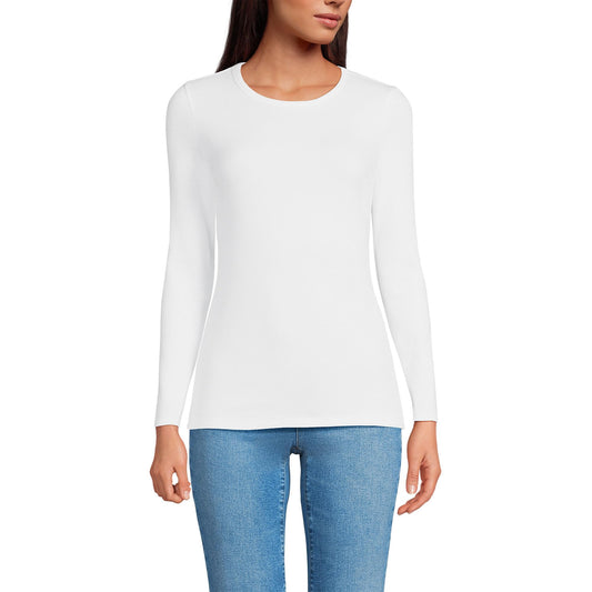 Lands' End Womens Long Sleeve Micro Rib Crew White Tall Large