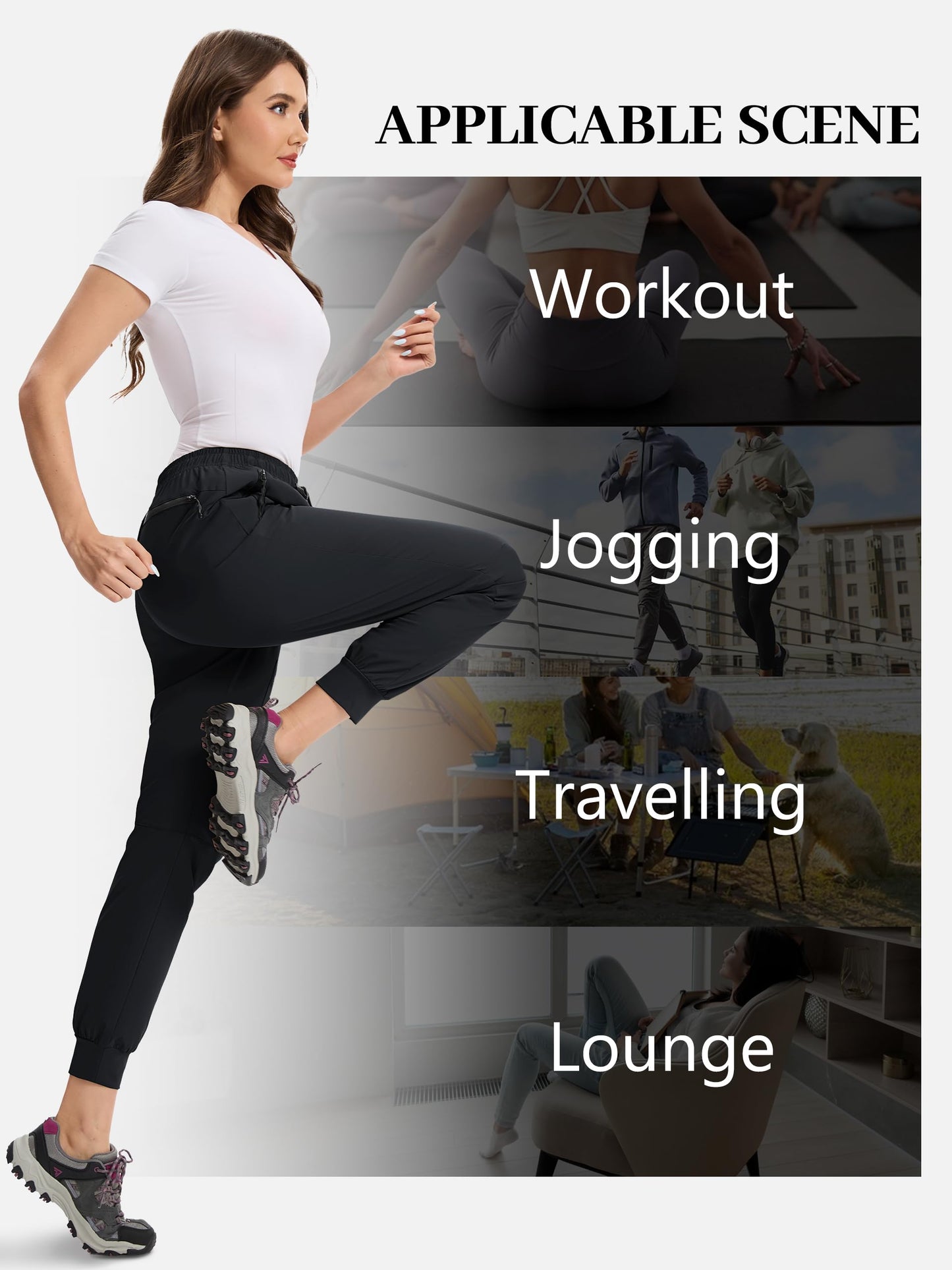 Tallemon Womens Tall Hiking Pants 30/32/34 Inseam Lightweight Joggers Quick Dry 4 Pockets Travel Athletic Cargo UPF50+ 34" Black Large