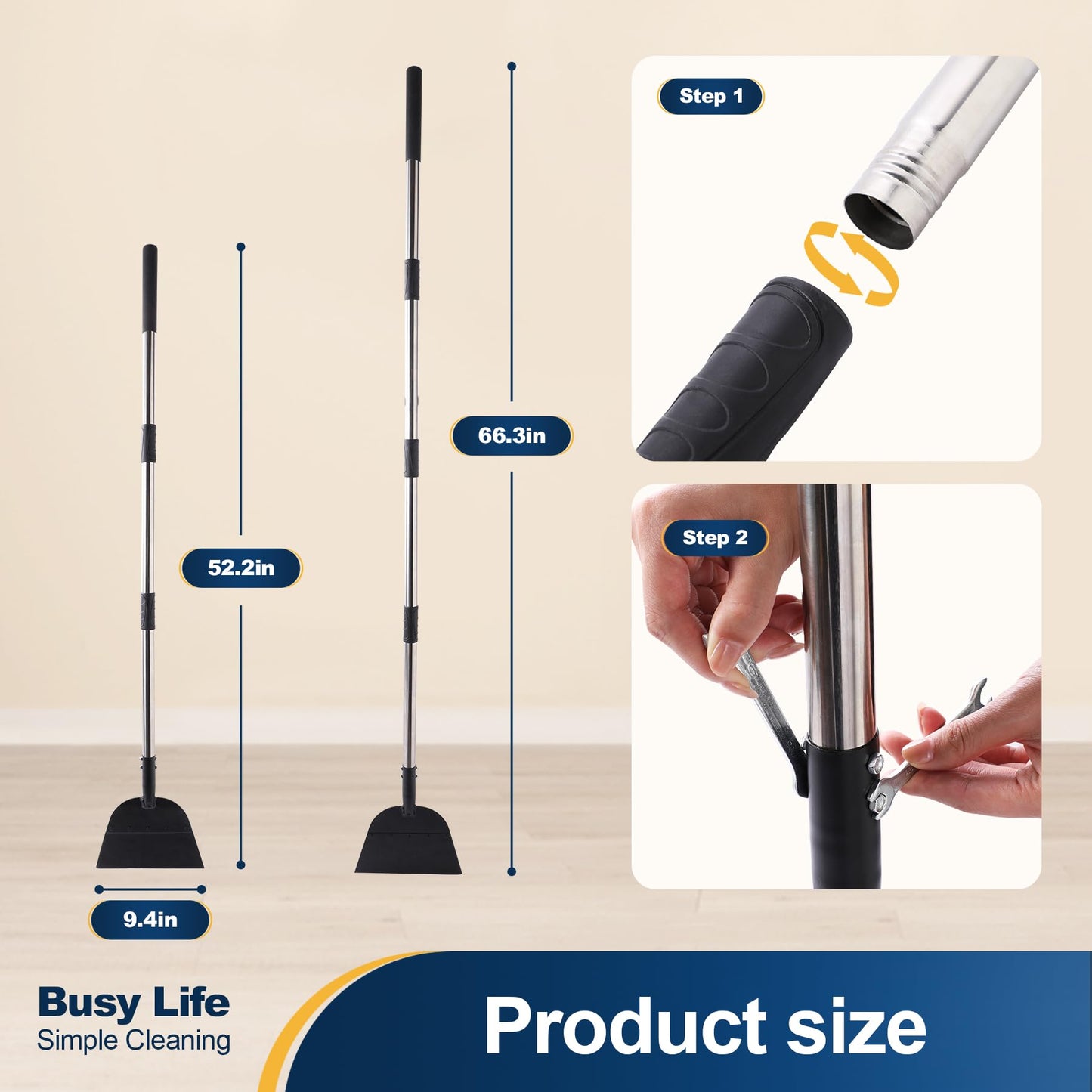 Yocada Snow Shovel ice Scraper Tool 66.3 inch Tall Long Handle Heavy Duty Snow Ice Remover Scraper Weed Removal Tool for Driveway Walkway Road Outdoor Garden Lawn