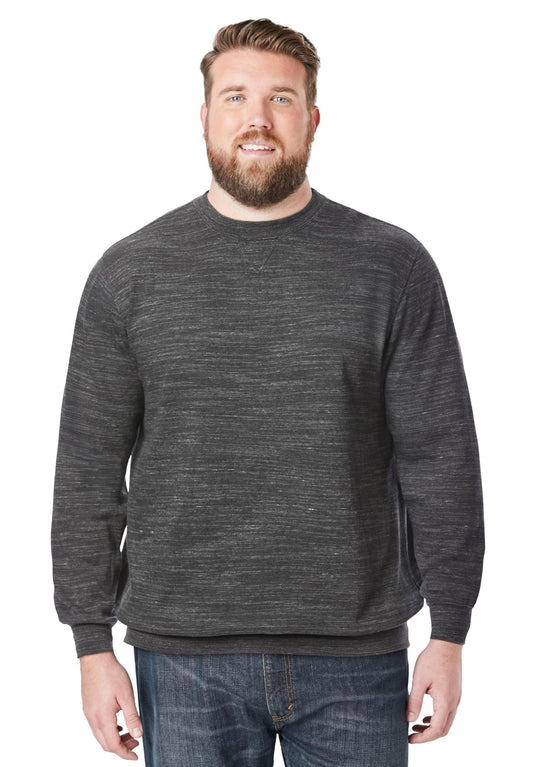 KingSize Men's Big & Tall Fleece Crewneck Sweatshirt - 3XL, Black White Marl