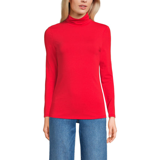 Lands' End Womens Long Sleeve Shaped LWCM Turtleneck Compass Red Tall Large