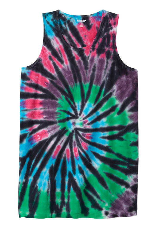 KingSize Men's Big & Tall Shrink-Less Lightweight Longer-Length Tank - 9XL, Black Tie Dye