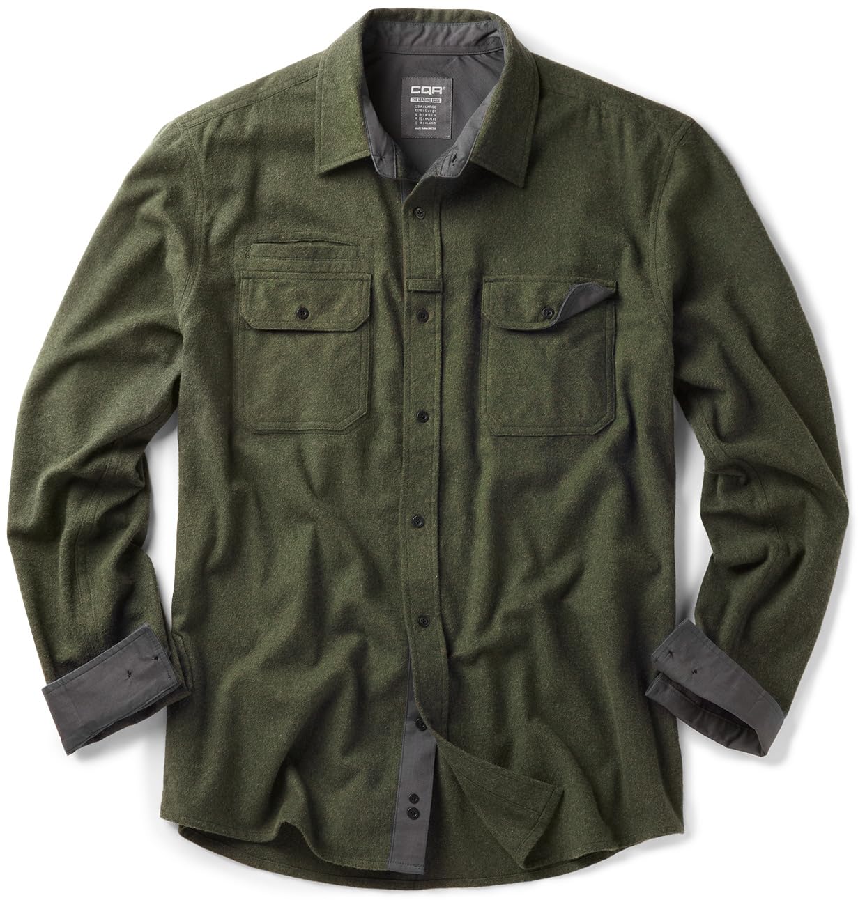 CQR Men's Flannel Button Down Shirts, Soft Cotton Plaid Long Sleeve Tactical Work Shirt, Warm Outdoor Essential with Pocket, Stealth Hunter Green, X-Large Tall