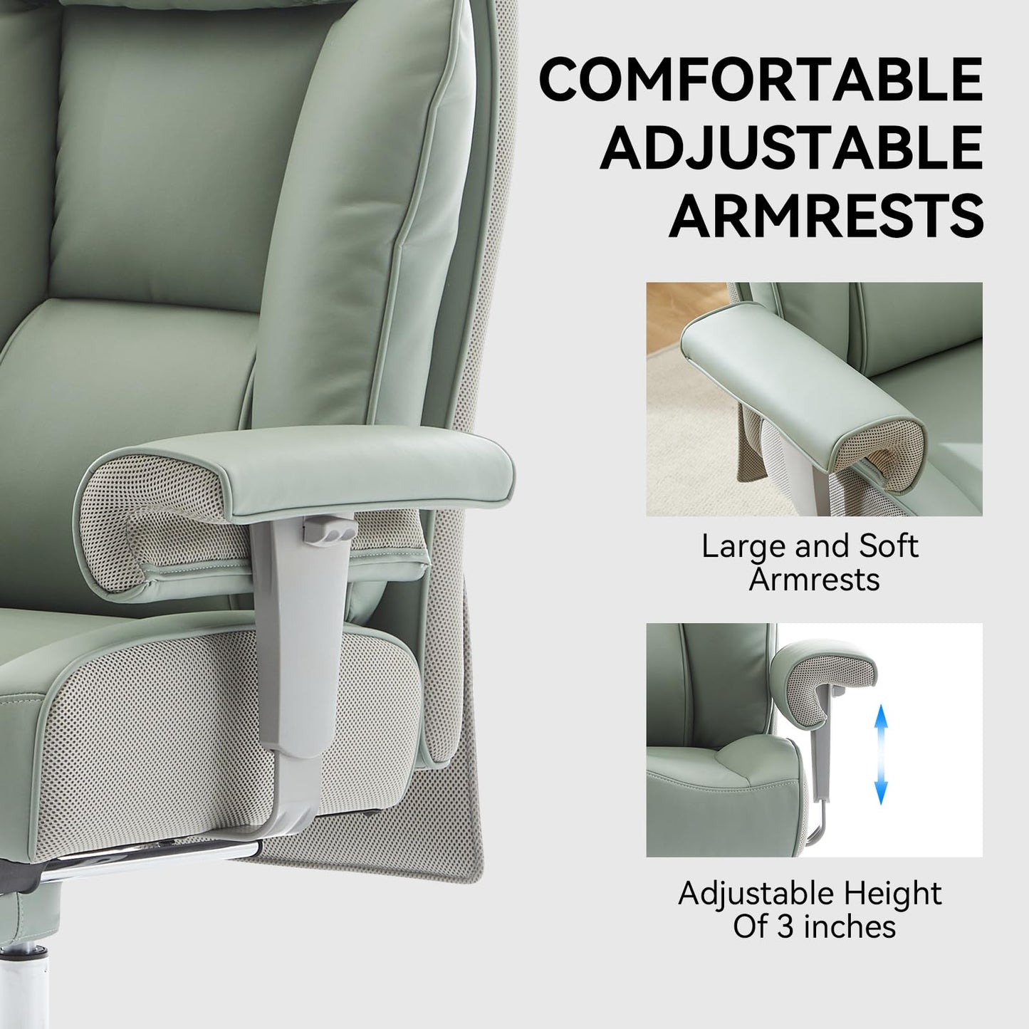 Efomao Big and Tall Green Office Chair 450LBS – Ergonomic High-Back Executive Chair with Footrest, Adjustable Padded Armrests, PU Leather Computer Chair with Lumbar Support for Home or Office,Green