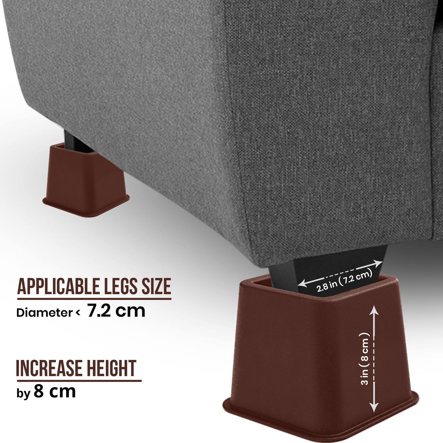 Utopia Bedding Adjustable Bed Furniture Risers - Elevation in Heights 3, 5 or 8 Inch Heavy Duty Risers for Beds - Supports up to 1,300 lbs - (Set of 4 Riser, Reddish Brown)