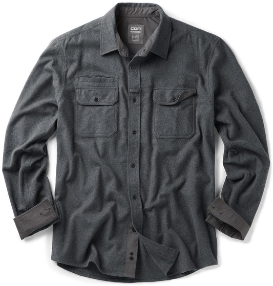 CQR Men's Flannel Button Down Shirts, Soft Cotton Plaid Long Sleeve Tactical Work Shirt, Warm Outdoor Essential with Pocket, Stealth Grey, Large Tall