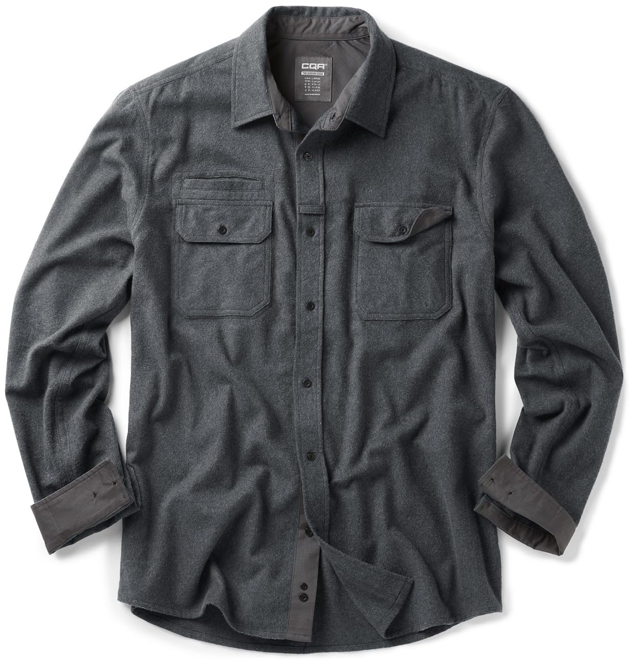 CQR Men's Flannel Button Down Shirts, Soft Cotton Plaid Long Sleeve Tactical Work Shirt, Warm Outdoor Essential with Pocket, Stealth Grey, X-Large Tall