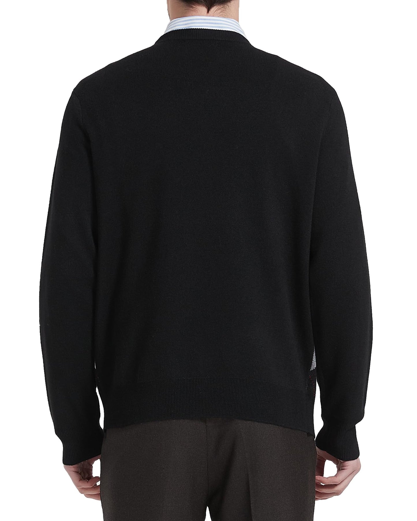 Kallspin Men's Wool Blend Crewneck Sweater Argyle Long Sleeve Pullover Sweater for Casual Or Dressy Wear(Black,L-Tall)