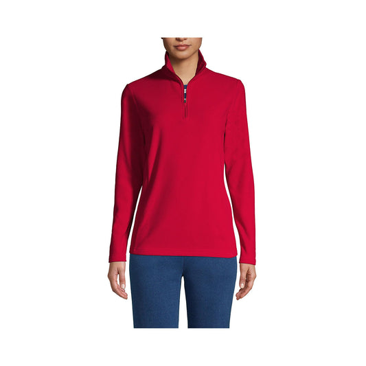Lands' End Womens Quarter Zip Fleece Pullover Rich Red Tall Large