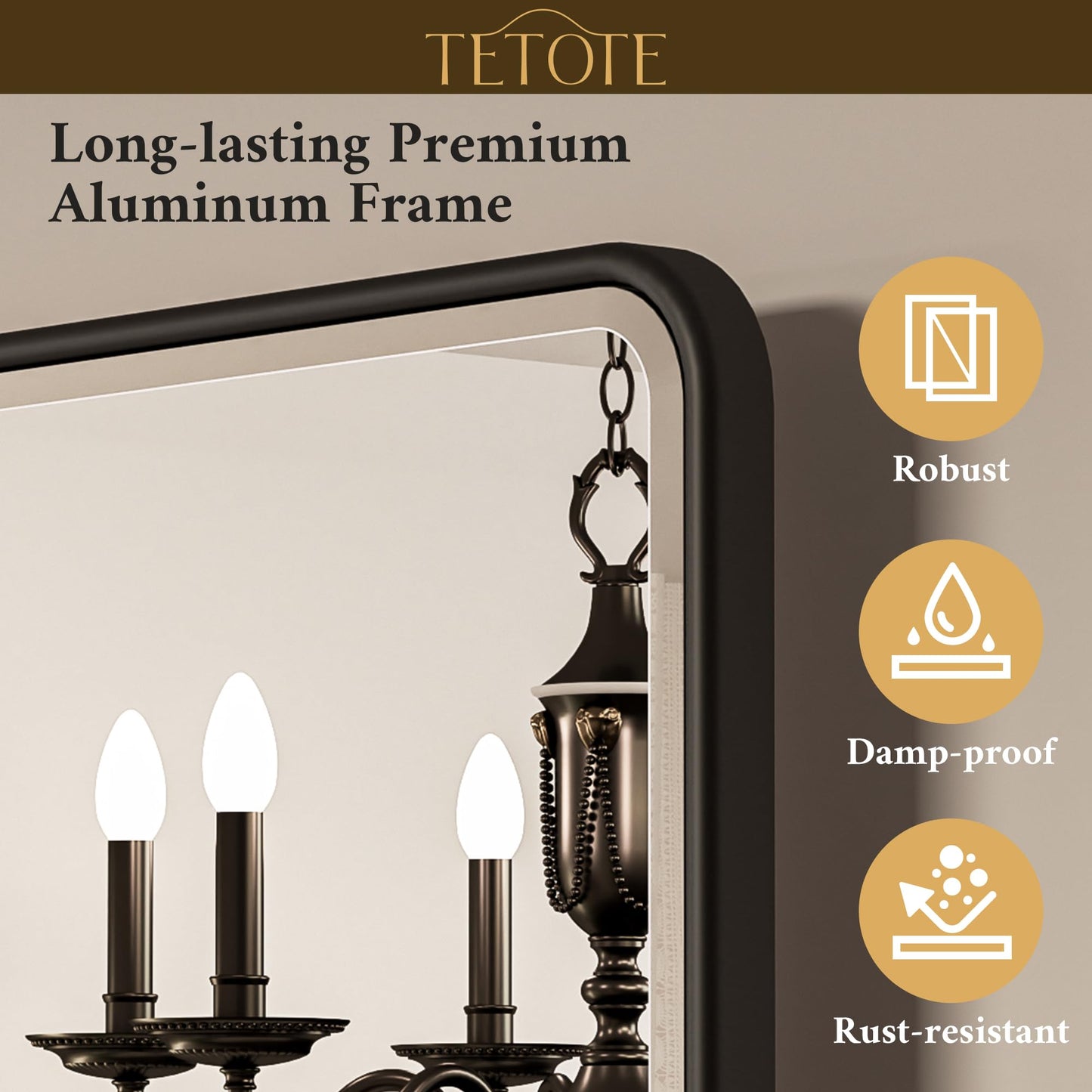 Up-titling Mirror for Bathroom - Metal Framed, Modern Farmhouse Beveled Rounded Corner