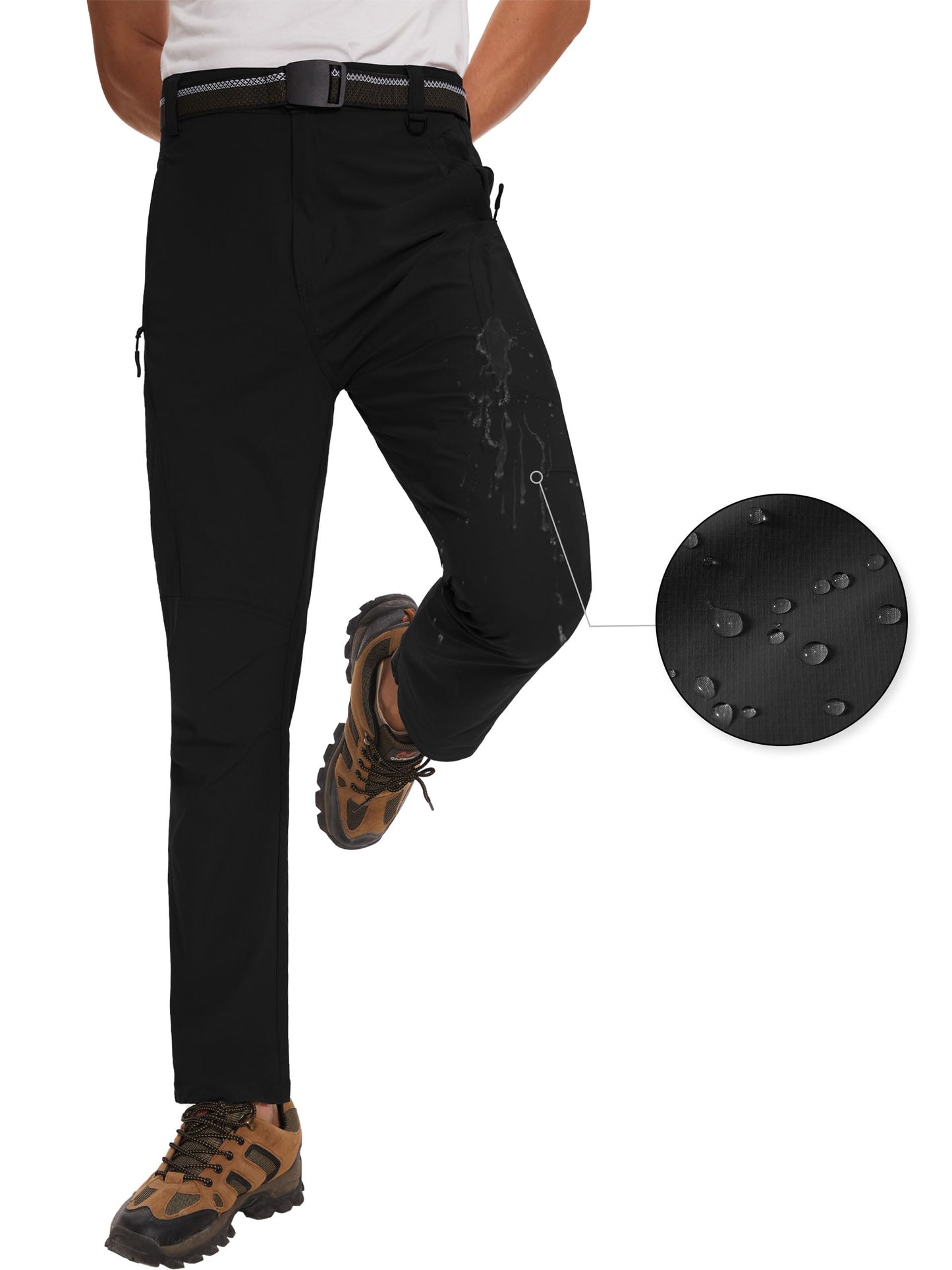 SEVEGO 30"/32"/34"/36" Inseam Men's Tall Hiking Pants Quick Dry Outdoor Waterproof Fishing Cargo Pants with Belt 5 Pockets 38" Black XXL