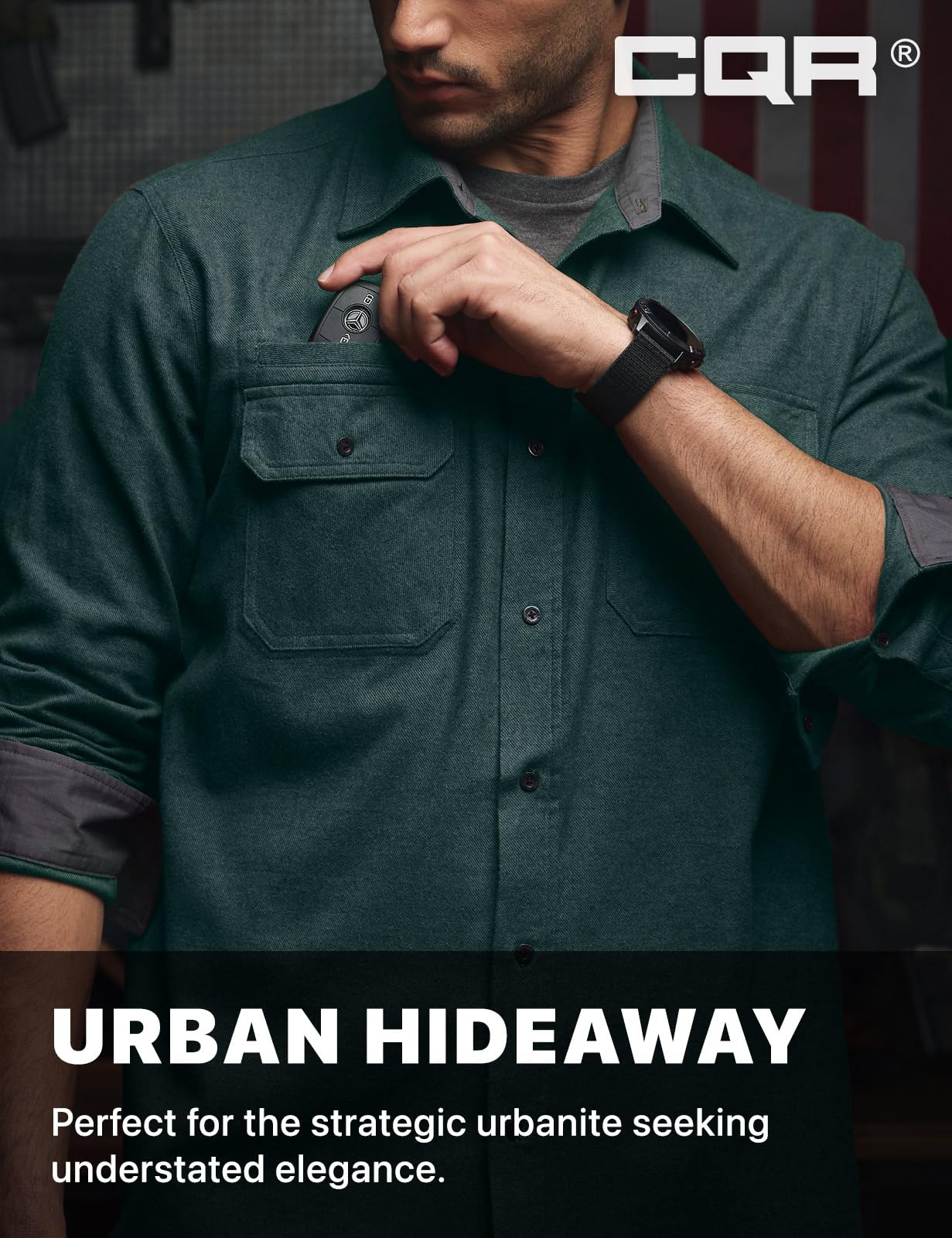 CQR Men's Flannel Button Down Shirts, Soft Cotton Plaid Long Sleeve Tactical Work Shirt, Warm Outdoor Essential with Pocket, Stealth Forest Green, XX-Large Tall