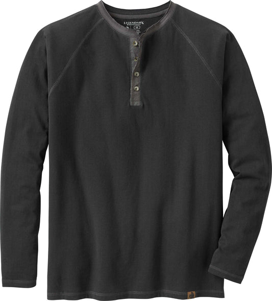 Legendary Whitetails Men's Long Sleeve Henley Shirt Button Up Casual Fit 100% Cotton, Black, XX-Large Tall
