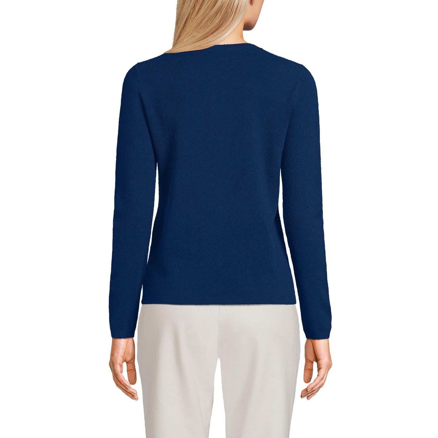 Lands' End Womens Cashmere Cardigan Sweater Deep Sea Navy Tall Medium