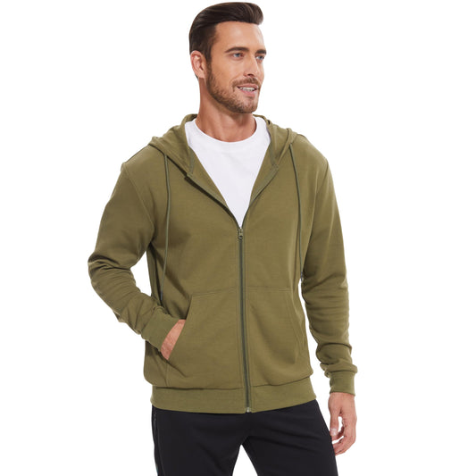 LETAOTAO Lightweight Hoodie Men Zip Up Hooded Sweatshirt Thin Slim Fit Jacket Available in Regular & Tall Sizes(Green,Tall-2XL)