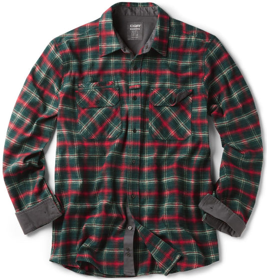 CQR Men's Flannel Button Down Shirts, Soft Cotton Plaid Long Sleeve Tactical Work Shirt, Warm Outdoor Essential with Pocket, Stealth Holiday Mood, X-Large Tall