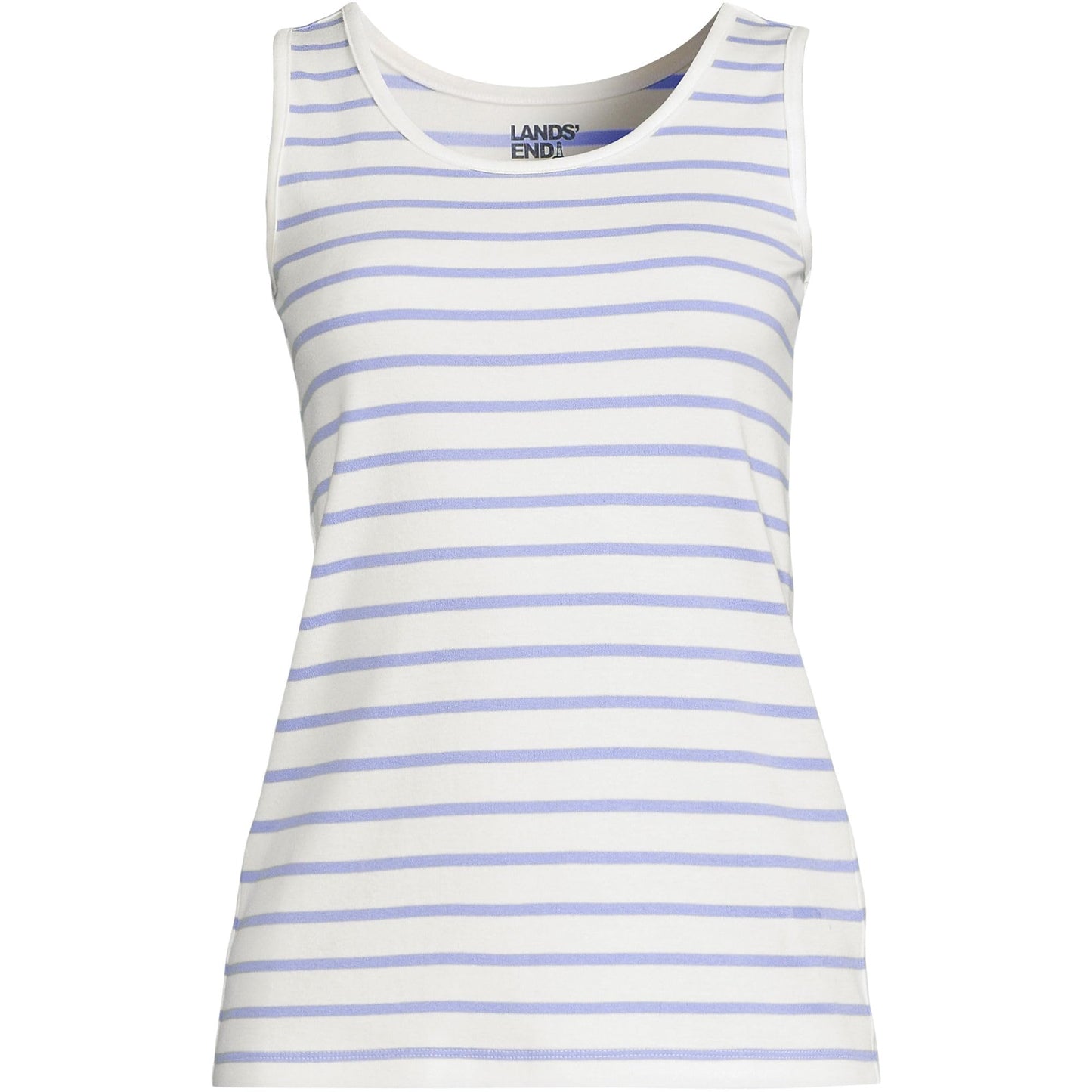 Lands' End Womens Cotton Tank Top Ivory/Periwinkle Breton Stripe Tall Medium