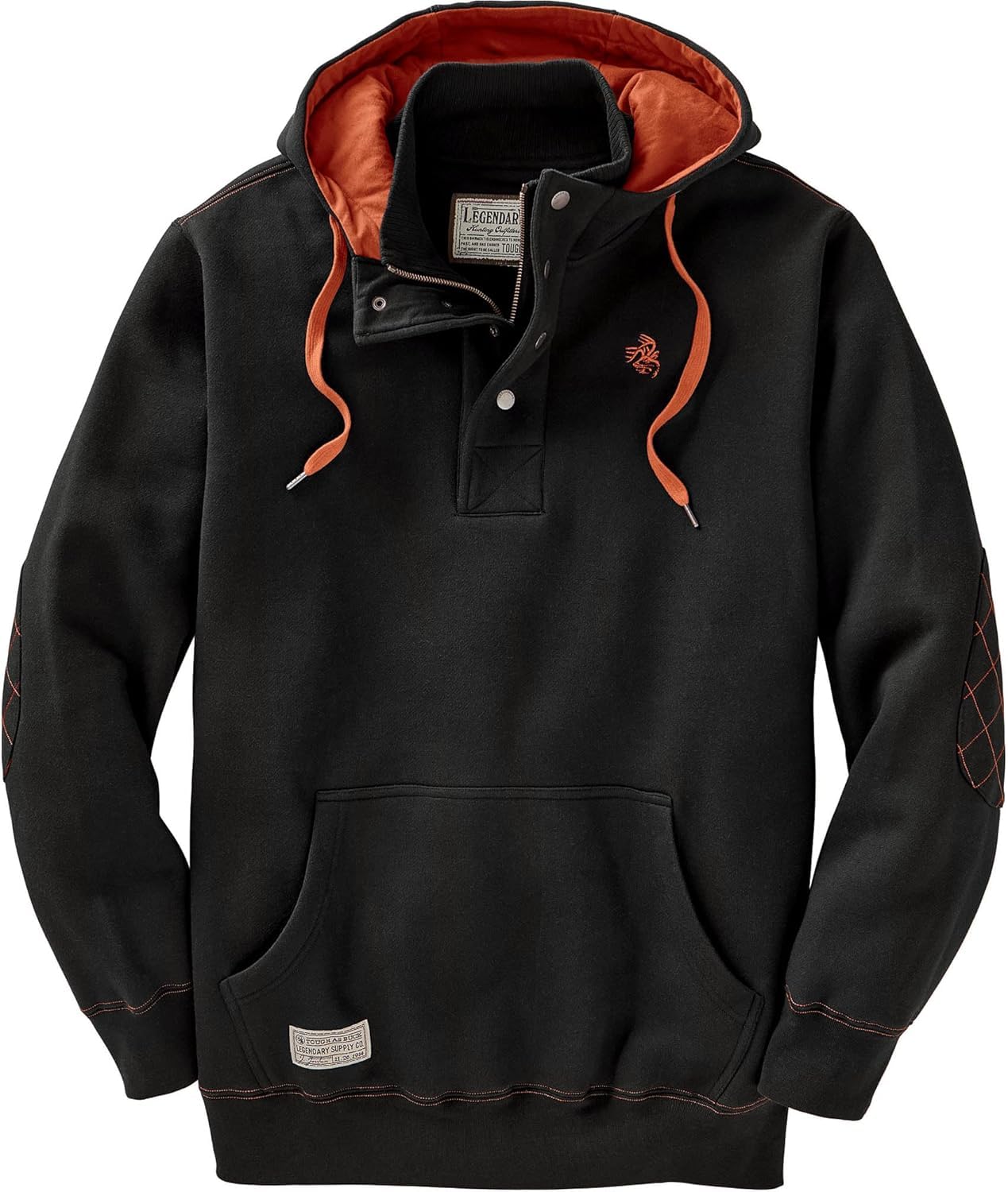 Legendary Whitetails Men's Big & Tall Tough As Buck 1/4 Zip Action Hoodie, Black, XX-Large